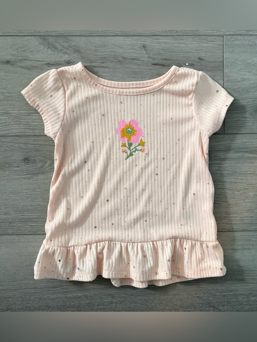 Nannette Light Pink Floral Ruffle Hem Tee. Girls size 6